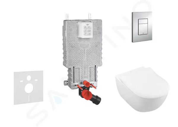 GROHE - Uniset Set předstěnové instalace, klozetu a sedátka Subway 2.0, DirectFlush, SoftClose, CeramicPlus a tlačítka Skate Cosmo, chrom 38643SET-KI