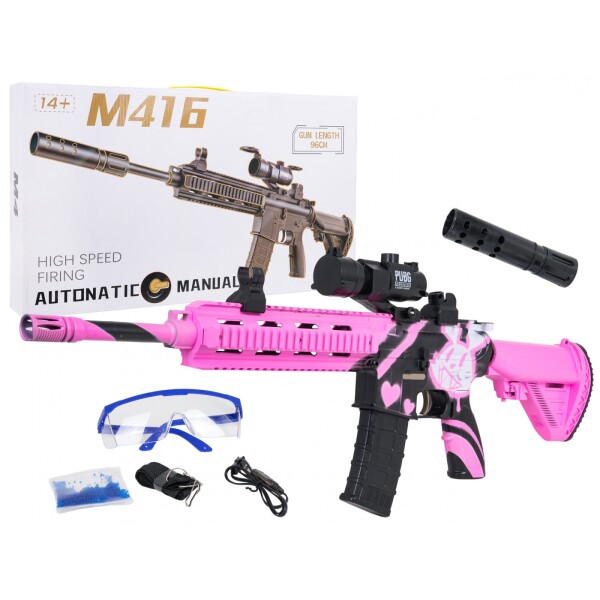 Mamido Dětská Puška M416 na vodní kuličky s příslušenstvím růžová