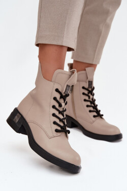 Kožené dámské boty na nízkém podpatku Vinceza 66818 Béžové 37