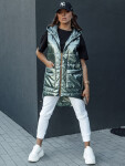 Dámská prošívaná dlouhá vesta s kapucí JESS zelená FashionStreet TY4454 L