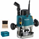 Makita RP1111CJFA / Vrchní frézka / 1100W / Výška zdvihu 0-57 mm / 27.500 ot-min / 12-dílná sada fréz (RP1111CJFA)