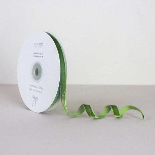 Bella Rose Sametová stuha 1 cm – Olive (10 m), zelená barva, textil