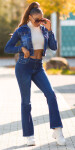 Sexy tmavý denim použitý vzhled flarred Jeans denimblue