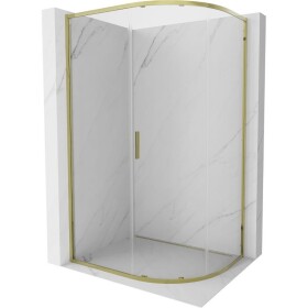 MEXEN - Exo čtvrtkruhový posuvný sprchový kout 90 x 80, transparent, zlato 8131-090-080-50-00