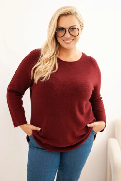Svetr dámský plus size s lodičkovým výstřihem bordový UNI