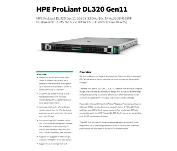 HPE PL DL320g11 6526Y (2.8/16C) 4x32G (p64706) 8SFF NS204(2x480Gm.2) VROC 2x1000W 2p10GT 7F Smart Choice EDF_1580581789