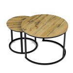 Stůl konferenční, set 2 ks, MDF deska, dekor divoký dub, kovová podnož, černý lak