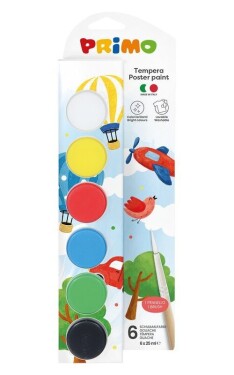 Temperové barvy PRIMO BASIC, 6 x 25ml, štětec, kelímky