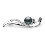 Stříbrná brož s černou perlou a zirkony Alice Black, stříbro 925/1000, Černá