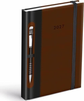 Diář 2027 D801 PU hnědý/černý - na propisku s gumkou