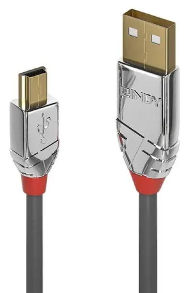 Lindy Cromo Line šedá / Kabel USB / USB A - Mini-USB B / 2 m / 480 Mbit/s (36632)