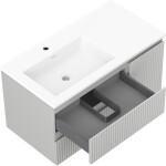 MEXEN/S - Rivel koupelnová skříňka 90 cm s umyvadlem Otis levá, 2S, 1D, reliéf, šedá mat/bílá mat 91A23-09047-3-BBFFF62-W18L01