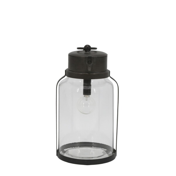 Chic Antique Svítící LED lucerna Antique Coal 23,5 cm, černá barva, čirá barva, sklo, kov