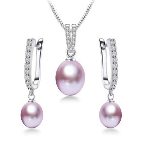 Stříbrná souprava šperků s levandulovou perlou a zirkony - stříbro 925/1000, 46 cm Levandulová