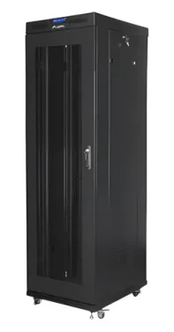 Lanberg Rack 42U černá / Stojanový rozvaděč / 19" / 600x800 mm / Flat pack / Perforované dveře / LCD (FF01-6842-23BL)