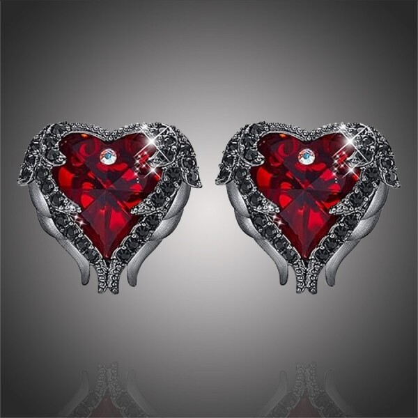 Náušnice Swarovski Elements Dark Angel Ruby - andělská křídla, Červená