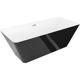 MEXEN/S - Velo Slim volně stojící vana 170 x 75, bílá/černá, sifon a přepad měď kartáčovaná 52811707575-65