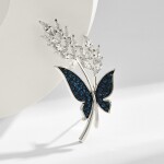 Luxusní brož Swarovski Elements Dita - motýl, perla, Stříbrná