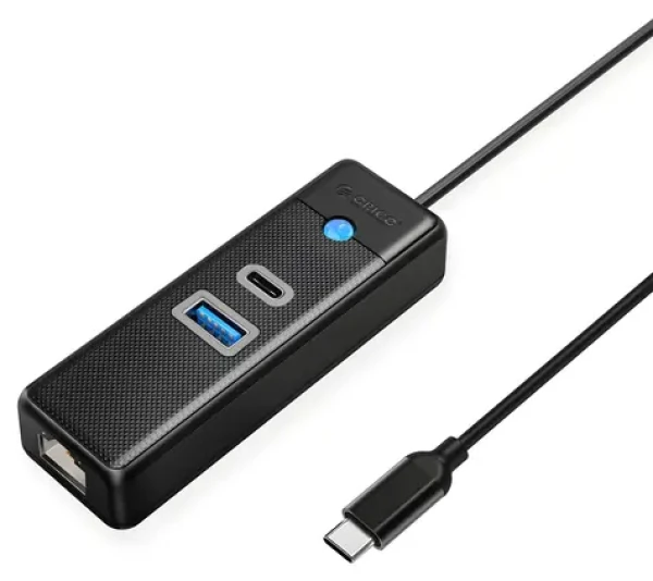 Orico PW3UR25-C3 černá / USB hub / 1x USB-A 3.0 / 1x USB-C 3.0 / 1x RJ45 2.5G LAN / kabel 0,5 m