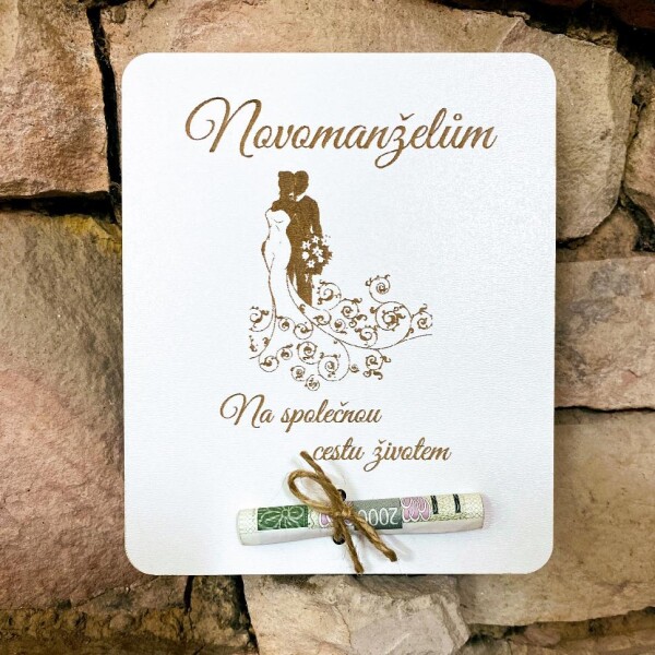 Mdeco Dřevěná cedulka na peníze - Novomanželům