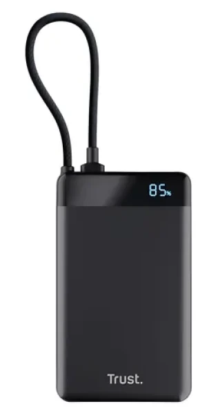 Trust Fiera 10000 černá / Powerbanka / vestavěný kabel USB-C / 20W / LED displej (25880)