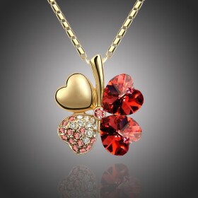 Náhrdelník Swarovski Elements Čtyřlístek - zlato tmavě červený, Červená 40 cm + 5 cm (prodloužení)