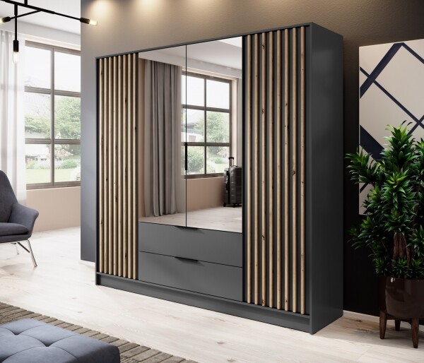 FRONTI Šatní skříň NELLY 4D zrcadlo grafit + dub artisan 13201