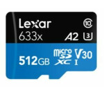 Lexar High-Performance 633x microSDXC 512GB + adaptér / čtení: 100MBs / zápis: 70MBs / UHS-I U3 / A2 / Class 10 / V30 (LSDMI512BB633A)