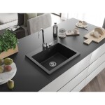 MEXEN - Elix granitový dřez 1-miska 600 x 500 mm, černá, sifon chrom 6525601005-77