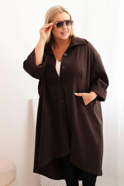 Dámský plášť Plus Size Punto s bavlnou a knoflíky hnědá UNI