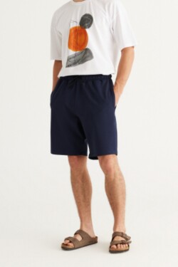 AC&Co Altınyıldız Classics Men's Navy Blue Standard Fit Regular Fit Cotton Stretch Knit Shorts