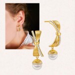 Luxusní náušnice s perlou a zirkony Dorothea, Zlatá