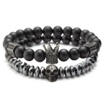 Pánský dvojitý náramek Royal Skull - achát, zirkony, Černá 20 cm