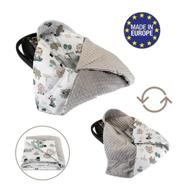 Bomimi Zavinovací deka do autosedačky minky pojízdná zoo, šedá xy (BO2208GRY041)