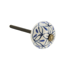 MADAM STOLTZ Kameninová úchytka Off White / Blue Pattern, modrá barva, kov, keramika