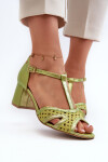 Dámské kožené sandály na podpatku Maciejka 06551-09 limetkové 37