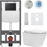 CERANO Závěsné WC s bidetem Basic/Cronus Premium - bílá lesklá - WC tlačítko Modulo/Černá - závěsné - předstěnová instalace - 59,3x38,4 cm