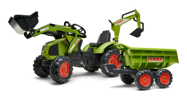 Traktor Claas Axos šlapací - s přední i zadní lžící + valník - Alltoys Falk