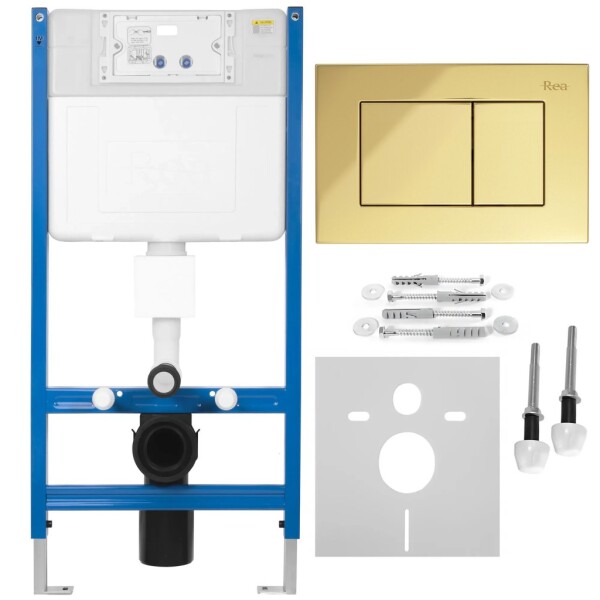REA - Podomítkový WC systém K011A-Q + tlačítka J Gold KPL-E0636