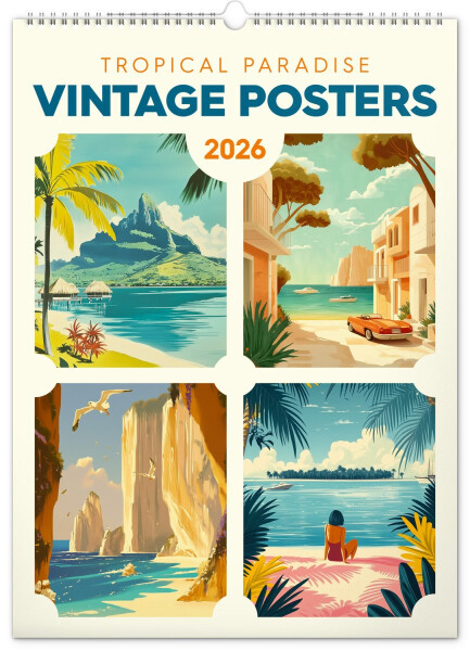 Kalendář 2026 nástěnný: Vintage plakáty - tropické ráje, 33 x 46 cm