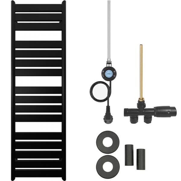 CERANO - Koupelnový radiátorový set Arturo - kombinované vytápění, wifi tyč - boční jednobodové připojení - 600W - černá matná - 1600x500 mm CER-663667
