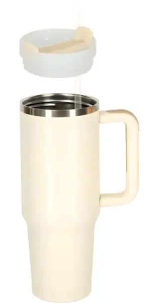KIK krémová / Termohrnek s brčkem / 1200 ml / dvojitá stěna / brčko (KX3032_2)