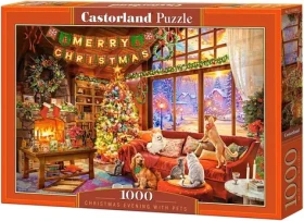 Castorland 105588-2 Puzzle Štědrý večer s domácími mazlíčky