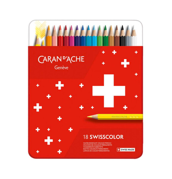 Caran D'ache Swisscolor permanentní pastelky 18 barev, plechová