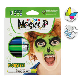 Carioca Monster obličejové barvy v tyčince sada modrá, zelená, černá
