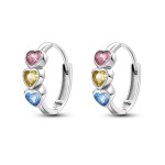 Stříbrné kruhové náušnice se srdíčky - stříbro 925/1000, Barevná/více barev