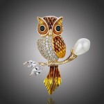 Exkluzivní brož Swarovski Elements Sabina - sova, Zlatá