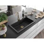 MEXEN/S - Elix granitový dřez 1-miska 800 x 500 mm, černá, sifon zlatá 6527801005-77-G