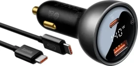 Autonabíječka BASEUS / nabíjecí sada - USB + USB-C - 140W rychlé nabíjení - kabel USB-C / USB-C 1m - šedá