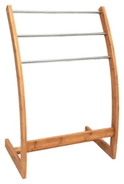 MSV Stojan na ručníky bambus / Stojan na ručníky / 3 tyče z nerezové oceli / 57 x 35 x 85 cm